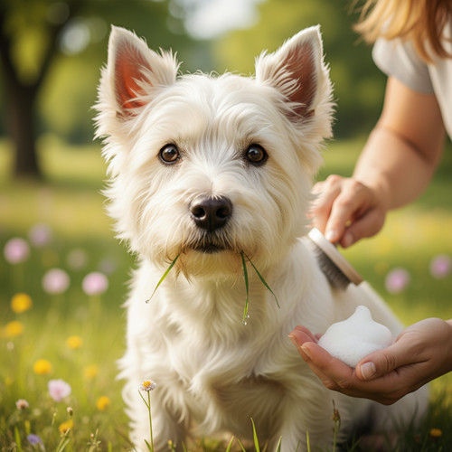 An image illustrating Cómo cuidar el pelaje blanco de un Westie sin dañarlo