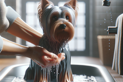 An image illustrating Cómo bañar correctamente a un Yorkshire Terrier sin estresarlo