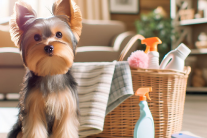 An image illustrating El Yorkshire Terrier y la limpieza del hogar - tips prácticos