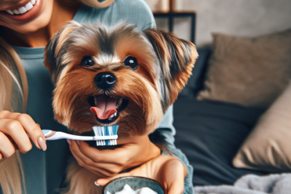 An image illustrating Cómo cepillar los dientes de un Yorkshire Terrier en casa