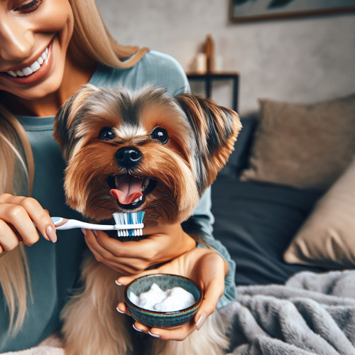 An image illustrating Cómo cepillar los dientes de un Yorkshire Terrier en casa