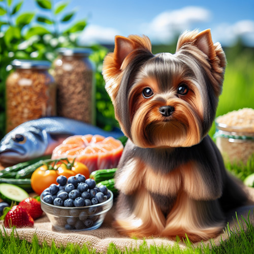 An image illustrating Qué alimentos naturales mejoran el pelo del Yorkshire Terrier