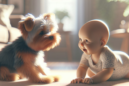 An image illustrating Yorkshire Terrier y bebés - cómo presentarlos correctamente