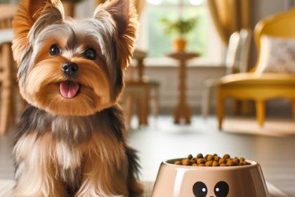An image illustrating Qué hacer si tu Yorkshire Terrier tira la comida