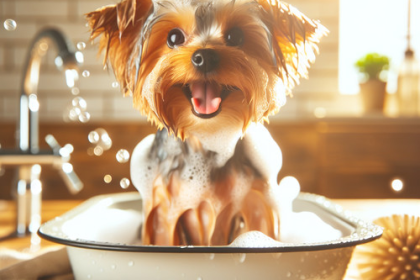 An image illustrating Qué hacer si tu Yorkshire Terrier no quiere bañarse