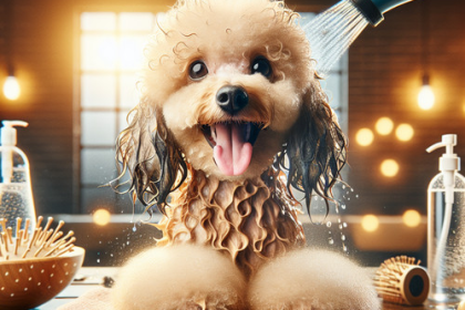 An image illustrating Cómo bañar a un Poodle sin secador