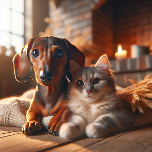An image illustrating Dachshund y gatos pueden convivir bien