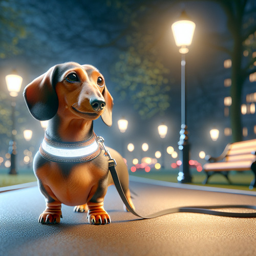 An image illustrating Dachshund y paseos nocturnos recomendaciones de seguridad