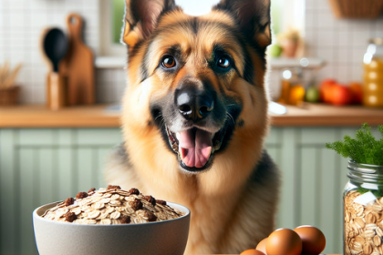 An image illustrating Cómo preparar snacks caseros con avena y pollo para Pastor Alemán