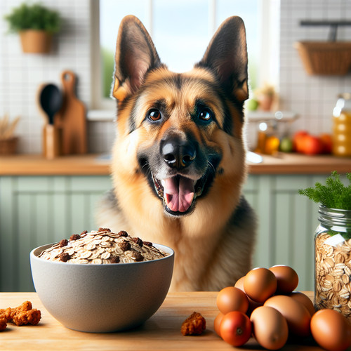An image illustrating Cómo preparar snacks caseros con avena y pollo para Pastor Alemán