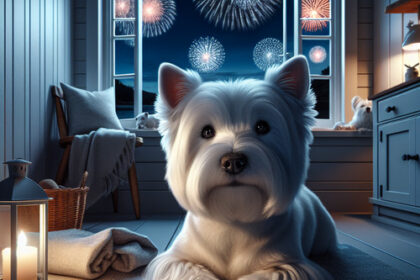 An image illustrating Qué hacer si tu Westie tiene miedo a los fuegos artificiales