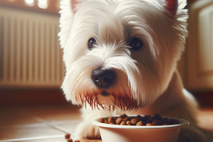An image illustrating Cómo mantener blanco el hocico de un Westie que come comida húmeda