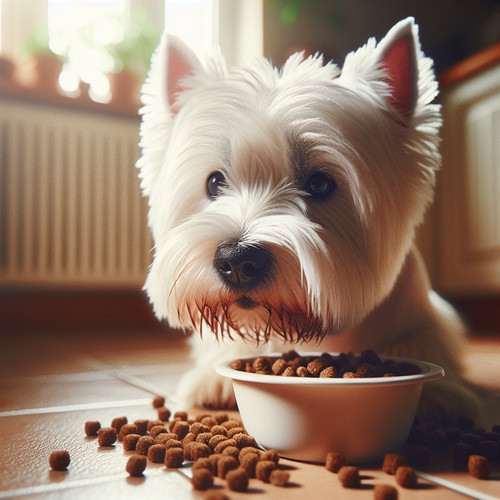 An image illustrating Cómo mantener blanco el hocico de un Westie que come comida húmeda