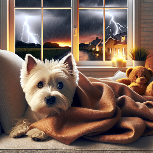 An image illustrating Cómo reducir la ansiedad de un Westie durante tormentas