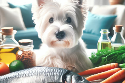 An image illustrating Qué alimentos naturales ayudan a mejorar la piel de un Westie