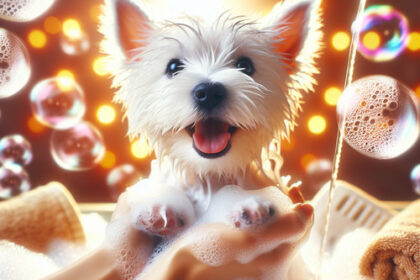 An image illustrating Consejos para bañar a un Westie sin que odie el baño