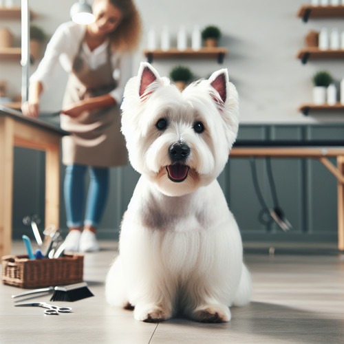 An image illustrating Cómo preparar a tu Westie para una sesión con el peluquero
