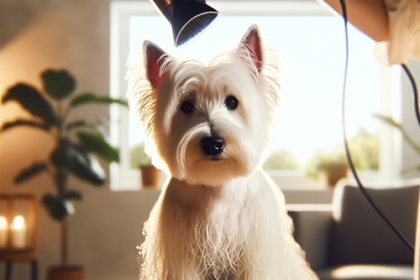 An image illustrating Qué hacer si tu Westie odia el ruido del secador