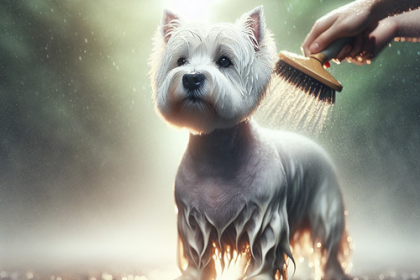 An image illustrating Cómo cepillar un Westie después de la lluvia