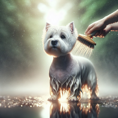 An image illustrating Cómo cepillar un Westie después de la lluvia