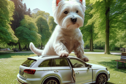 An image illustrating Cómo enseñar a tu Westie a entrar y salir del auto solo