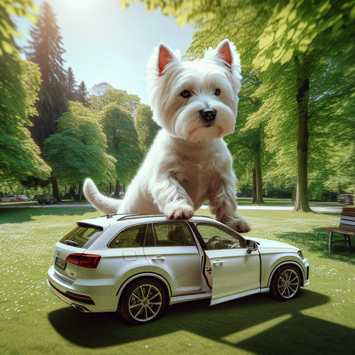 An image illustrating Cómo enseñar a tu Westie a entrar y salir del auto solo