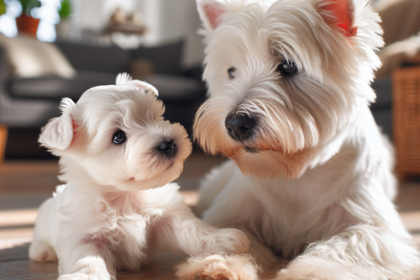 An image illustrating Cómo integrar un cachorro Westie a una casa con otro perro adulto