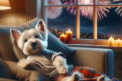 An image illustrating Qué hacer si tu Westie tiene miedo a los fuegos artificiales