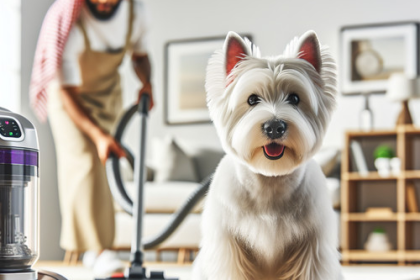 An image illustrating Cómo enseñar a tu Westie a no ladrar a la aspiradora