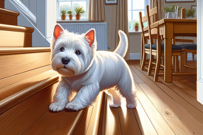 An image illustrating Cómo enseñar a tu Westie a usar escaleras