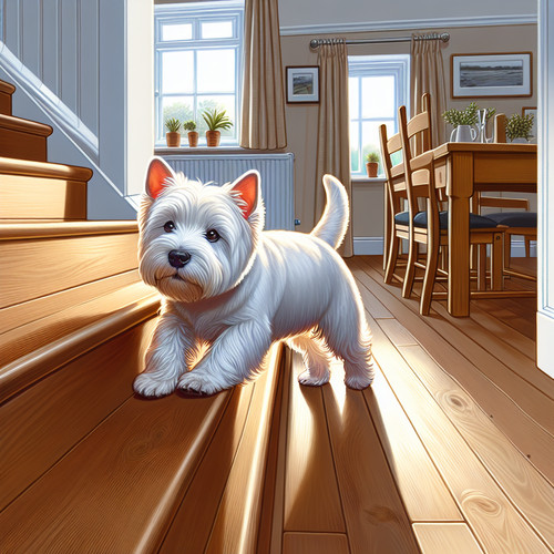 An image illustrating Cómo enseñar a tu Westie a usar escaleras