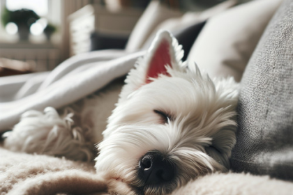 An image illustrating Qué hacer si tu Westie respira raro al dormir