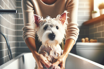 An image illustrating Cómo bañar a un Westie sin mojarle las orejas