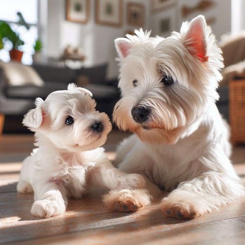 An image illustrating Cómo integrar un cachorro Westie a una casa con otro perro adulto